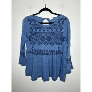 Crown & Ivy Navy Blue Long Sleeve Boho Peasant Top Blouse Size Small NWT